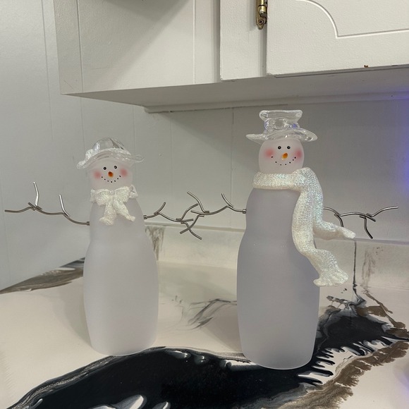 Acrylic Frosty Snowman Figures Set of 2 Winter Holiday Christmas Decorations - Picture 1 of 16
